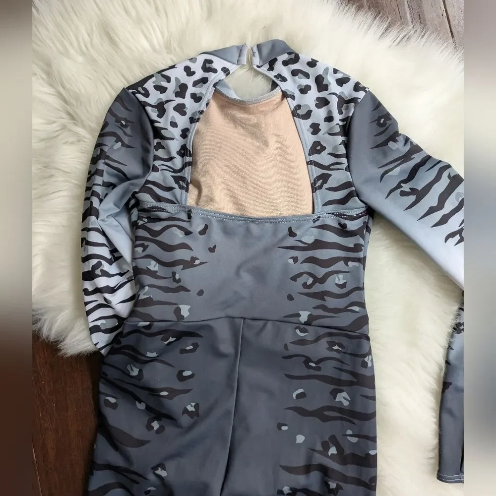WEISSMAN Dance Costume BE PREPARED 12104 Cheetah animal print gray unitard LC